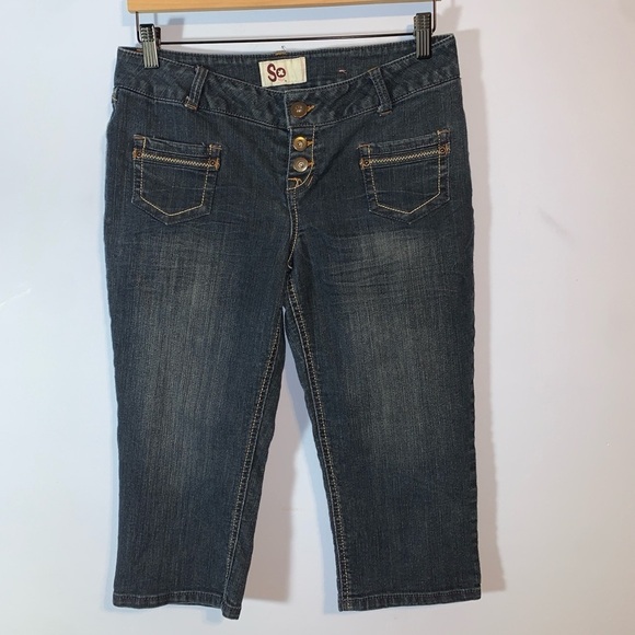 SO Denim - So Women's Blue Jeans low rise capri pants size 11 zig zag stitching vintage Y2K